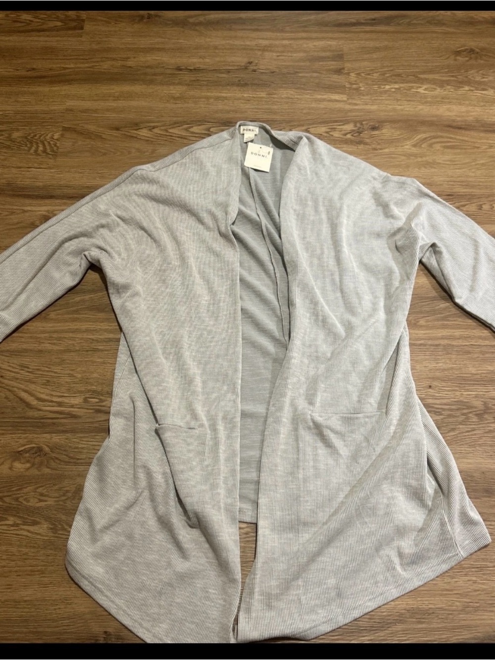NWT Anthropologie Donni Cardigan Womens OS Gray Neutral Ribbed Longline Knit